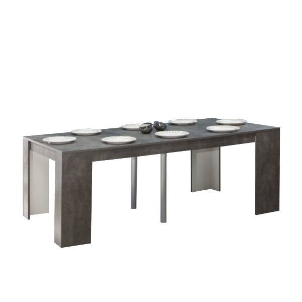Concrete Finish Expandable Dining Table Expanded to 78 Inches to seat 8 people viewed at an angle. 