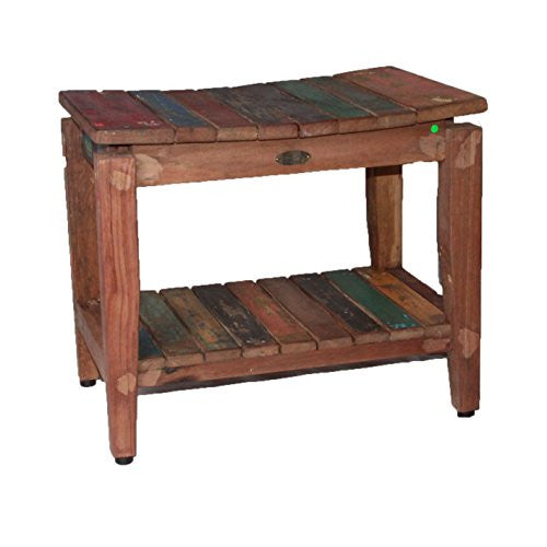 Reclaimed Boat Wood Bench With Shelf