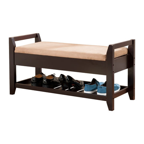 Wood Shoe Storage Bench with Cushion Seat, Espresso Pilaster Designs