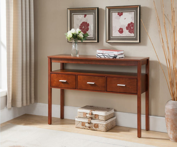 WOOD WALNUT CONSOLE ENTRYWAY TABLE WITH 3 DRAWERS Pilaster Designs